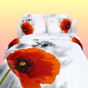 Twin Size Duvet Cover Sheets Set, Poppies