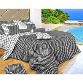 King Size Duvet Cover Sheets Set, Black & White Check