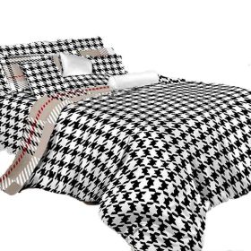 King Size Duvet Cover Sheets Set, Houndstooth Check