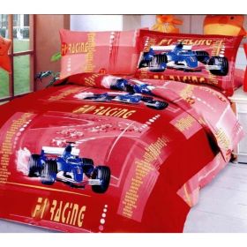 Twin Size Duvet Cover Sheets Set, Car Racing Red