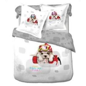 Twin Size Duvet Cover Sheets Set, Dog