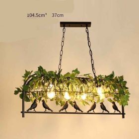 Walnut Chandelier Iron Bar Plant Bird Restaurant (Option: Black-220V-4first 7birds green plant)