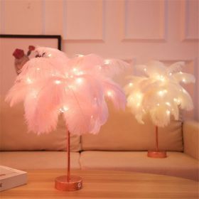 Remote Control Feather Table Lamp USB Battery Power (Color: PINK)