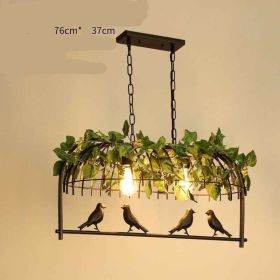 Walnut Chandelier Iron Bar Plant Bird Restaurant (Option: Black-220V-2head 4bird green plants)