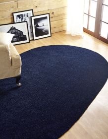 Chenille Solid Collection (Color: NavyNavy, size: 96" x 120" Oval)