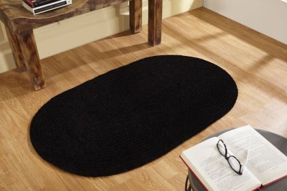 Chenille Solid Collection (Color: BlackBlack, size: 96" x 120" Oval)