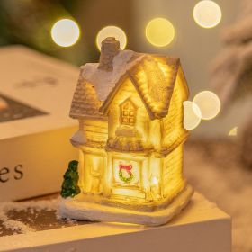 Christmas Decorations Resin Small House LED Luminous (Option: E Pattern White Color)