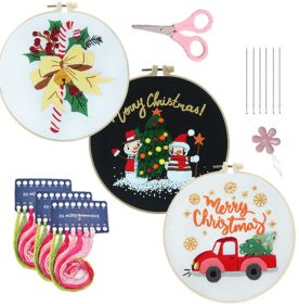 Christmas Cartoon Pendant Round Living Room Decoration (Option: 3 Pieces In One Set-With A 20cm Embroidery Frame)