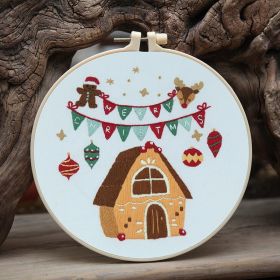 Christmas Cartoon Pendant Round Living Room Decoration (Option: Pancake House-With A 20cm Embroidery Frame)