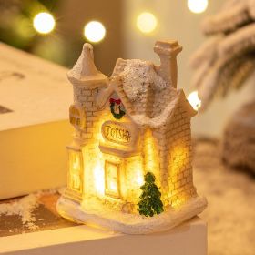 Christmas Decorations Resin Small House LED Luminous (Option: J Type White)