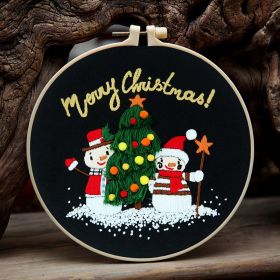 Christmas Cartoon Pendant Round Living Room Decoration (Option: Snowman Friend-With A 20cm Embroidery Frame)