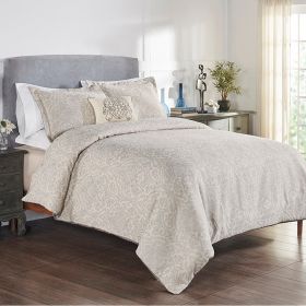 Haven Damask Collection (Color: Gray Gray, size: Queen Comforter Set)