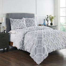 Tufted Wedding Ring Comforter (Color: Gray/WhiteGray/White, size: King Comforter Set)