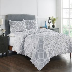 Tufted Wedding Ring Comforter (Color: Gray/WhiteGray/White, size: Queen Comforter Set)