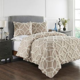 Tufted Wedding Ring Comforter (Color: Taupe/IvoryTaupe/Ivory, size: Queen Comforter Set)