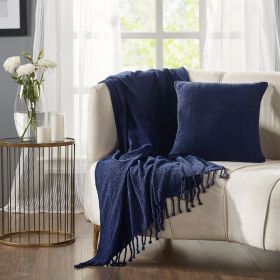 Enrich Collection (Color: NavyNavy, size: 50" x 60" Throw & 18" x 18" Pillow)