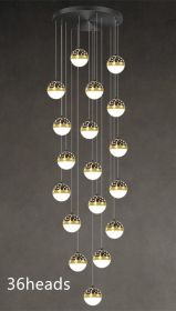 Nordic Luxury Luxury Villa Duplex Staircase Chandelier (Option: Black tricolor dimming-36heads)