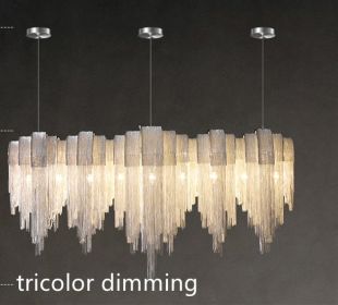 Nordic Luxury Villa Design Tassel Aluminum Chain Living Room Chandelier (Option: Silver-Tricolor dimming-210CM)