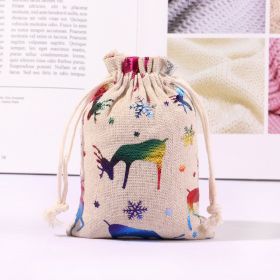 Cotton And Linen Bronzing Gift Bag Christmas Drawstring Bag (Option: Colorful Snowflake Elk 15x20CM)