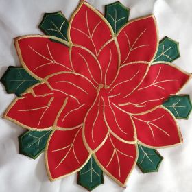 Christmas Embroidered Tablecloth Round Cover Towel (Option: Red Flowers And Green Leaves-30x 30cm Round)